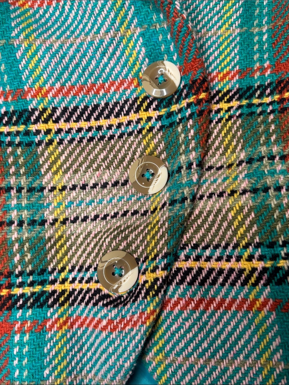 Modcloth Plaid Teal, Brown and Cream Plaid Vintage Style Wool Blend Vest Size L - Picture 6 of 10